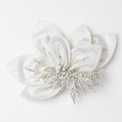 * Ornate Ivory Floral Bridal Wedding Hair Clip with Rhinestone Accentuations 9635