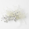 Silver Ivory Pearl, Rhinestone & Ribbon Design Bridal Wedding Hair Clip 9637