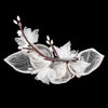 Champagne Mesh Sheer Organza Rhinestone & Pearl Flower Bridal Wedding Hair Clip