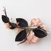 Rose Peach Gold Organza Soft Fabric Pearl Rhinestone Bridal Wedding Hair Flower Bridal Wedding Hair Clip w/ Golden Leaves