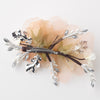 Peach Ivory Rhinestone Pearl Organza Mesh Flower Bridal Wedding Hair Clip