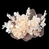 Peach Ivory Rhinestone Pearl Organza Mesh Flower Bridal Wedding Hair Clip