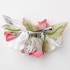 White Rose Soft Fabric Mesh Bridal Wedding Hair Clip w/ Silver Leaves