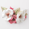 White Rose Soft Fabric Mesh Bridal Wedding Hair Clip w/ Silver Leaves