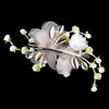 Rum Pink Sheer Organza Pearl Flower Bridal Wedding Hair Clip w/ Golden Leaves