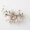 Rum Pink Sheer Organza Pearl Flower Bridal Wedding Hair Clip w/ Golden Leaves