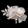 Rum Pink Ivory Sheer Organza Pearl & Swarovski Crystal Bead Flower Bridal Wedding Hair Clip w/ Golden Leaves