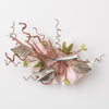 Pink Peach Pearl Soft Fabric Flower Bridal Wedding Hair Clip w/ Golden Leaves