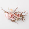 Pink Peach Pearl Soft Fabric Flower Bridal Wedding Hair Clip w/ Golden Leaves