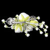 Light Ivory Soft Fabric Flower Bridal Wedding Hair Clip w/ Silver Leaves