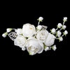 Light Ivory Soft Fabric Flower Bridal Wedding Hair Clip w/ Silver Leaves