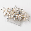 Light Gold Ivory Freshwater Pearl, Rhinestone, Gemstone Floral Leaf Bridal Wedding Hair Comb 35