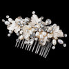 Light Gold Ivory Freshwater Pearl, Rhinestone, Gemstone Floral Leaf Bridal Wedding Hair Comb 35