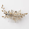 Light Gold Champagne Enameled Flower Bridal Wedding Hair Comb w/ Rhinestones 40