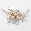 Light Gold Champagne Enameled Flower Bridal Wedding Hair Comb w/ Rhinestones 40