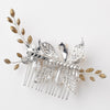 Silver Champagne Enameled Flower Bridal Wedding Hair Comb w/ Rhinestones 40