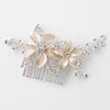 Silver Champagne Enameled Flower Bridal Wedding Hair Comb w/ Rhinestones 40