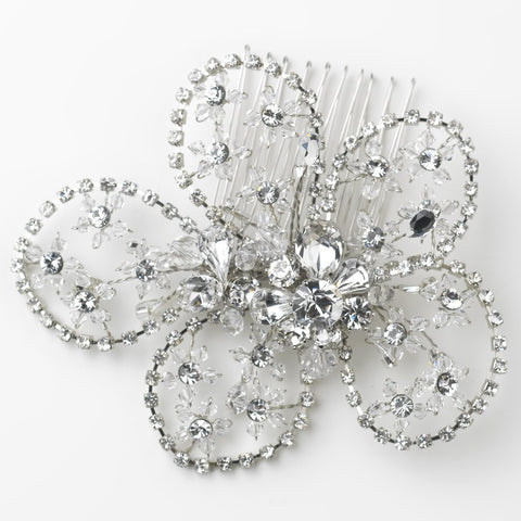 Antique Silver Clear Swarovski Crystal Bead & Rhinestone Floral Bridal Wedding Hair Comb 765