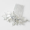 Silver Clear Rhinestone Floral Leaf Bridal Wedding Hair Comb 9646