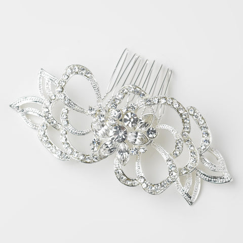 Flower Rhinestone Petal Special Occasion Bridal Wedding Hair Silver Bridal Wedding Hair Comb 9654