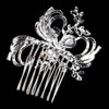 Silver Flower Gemstone & Rhinestone Swirl Bridal Wedding Hair Comb