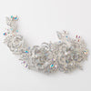 Silver Floral Bridal Wedding Hair Comb with AB & Clear Rhinestones