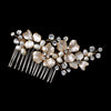 Gold Ivory Freshwater Pearl & Rhinestone Floral Bridal Wedding Hair Comb 120