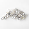 Silver Ivory Pearl & Rhinestone Flower Leaf Bridal Wedding Hair Comb 36