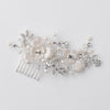 Silver Champagne Enameled Flower Bridal Wedding Hair Comb w/ Rhinestones & Freshwater Pearls 3812