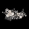 Silver Champagne Enameled Flower Bridal Wedding Hair Comb w/ Rhinestones & Freshwater Pearls 3812