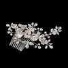 Silver Champagne Enameled Flower Bridal Wedding Hair Comb w/ Rhinestones 5036