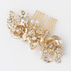 Gold Ivory Flower Bridal Wedding Hair Comb w/ Rhinestones & Pearls 5088