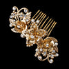 Gold Ivory Flower Bridal Wedding Hair Comb w/ Rhinestones & Pearls 5088