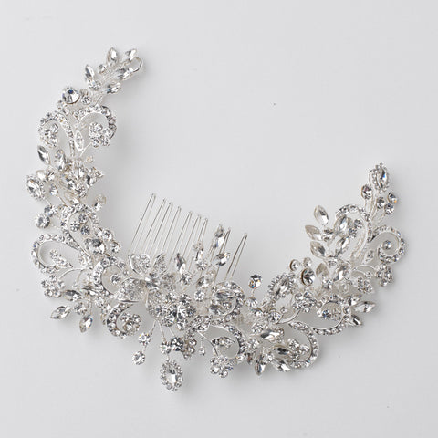 Silver Clear Rhinestone Floral Vine Bridal Wedding Hair Bun Wrap Comb 5096