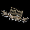 Gold Flower Bridal Wedding Hair Comb with Pearls, Rhinestones & Swarovski Crystal Beads