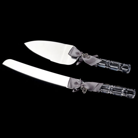 Silver Ribbon & Silver Heart Bridal Weddng Cake Server Set 722