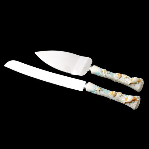 Glistening Blue Beach Bridal Wedding Cake Server Set 042