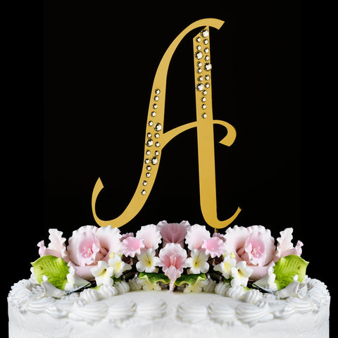 Sparkle ~ Gold Plated Individual Letter Inital Crystal Bridal Wedding Cake Toppers