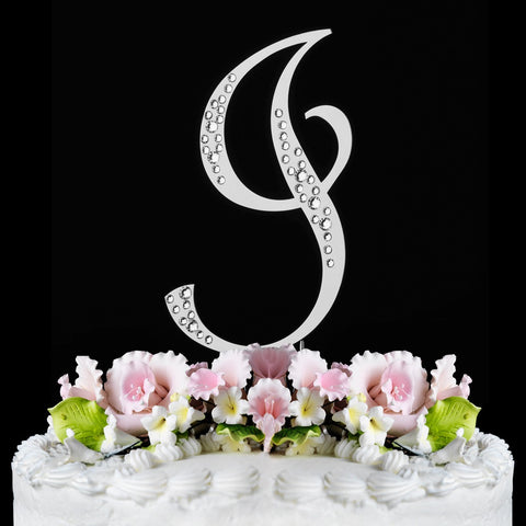 Sparkle ~ Silver Plated Individual Letter Inital Crystal Bridal Wedding Cake Toppers