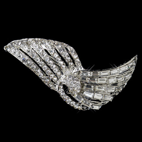 Antique Silver Clear Rhinestone Vintage Deco Style Bridal Wedding Hair Clip 102