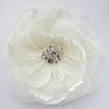 Ivory Flower With Feather Accent & Rhodium Silver Plated Rhinestone Cluster Bridal Wedding Hair Clip 103