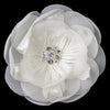 Ivory Flower With Feather Accent & Rhodium Silver Plated Rhinestone Cluster Bridal Wedding Hair Clip 103