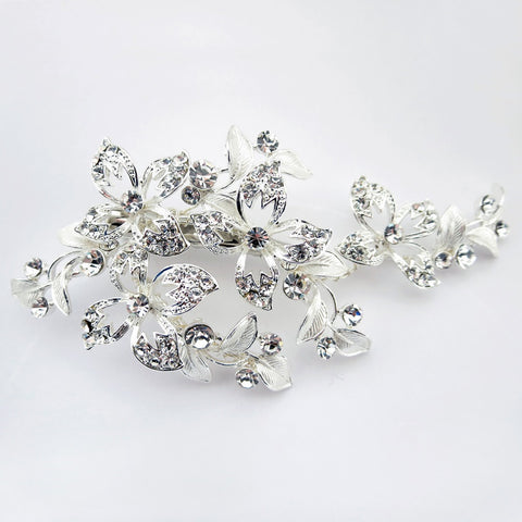 Silver Clear Small Floral Rhinestone Bridal Wedding Hair Clip 108