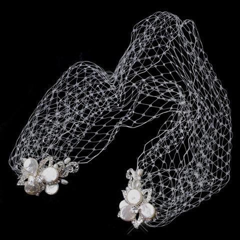 Ivory Russian Birdcage Tulle Bridal Wedding Headband Bridal Wedding Veil with Keshi Pearl Flower Bridal Wedding Hair Combs 1144