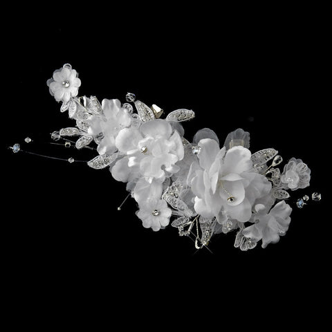 Fabric Flower Rhinestone Bridal Wedding Hair Clip 1171 White or Ivory