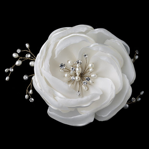 Fabric Bridal Wedding Hair Flower Freshwater Pearl & Rhinestone Gold Bridal Wedding Hair Clip 12