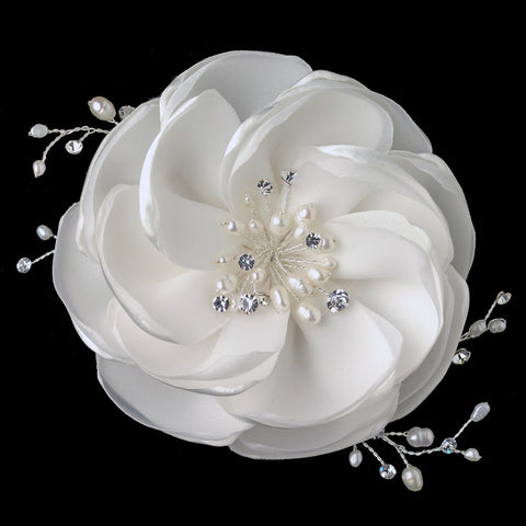 Flower Bridal Wedding Hair Clip w/ Freshwater & Rhinestone Accent Bridal Wedding Hair Clip 12