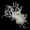 Gold Ivory Embroidered Feather Flower Bridal Wedding Hair Clip 2641