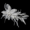* Silver Ivory Feather, Crystal & Rhinestone Flower Bridal Wedding Hair Clip 2664