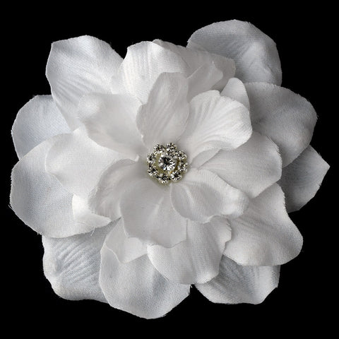 White Jeweled Delphinium Medium Alligator Bridal Wedding Hair Clip 407 with Bridal Wedding Brooch Pin